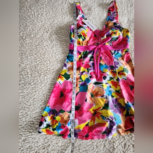 Pink Flower Printed Swimdress attached Boyshort NWT ECUPPER Swim Women's Small - Picture 13 of 14